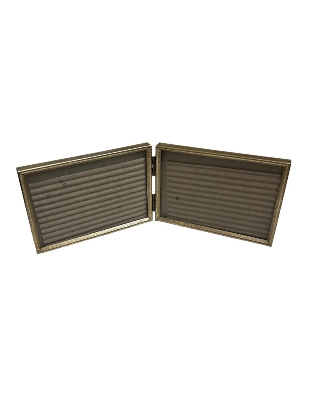 Gold Hinged Miniature Double Picture Frame Set With Ribbed Backing - Vintage Sty